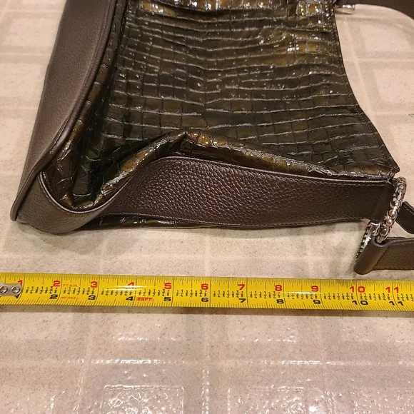 Brighton Cher Olive Green Croc Patent Leather Large Hobo Shoulder Bag. - Picture 6 of 8